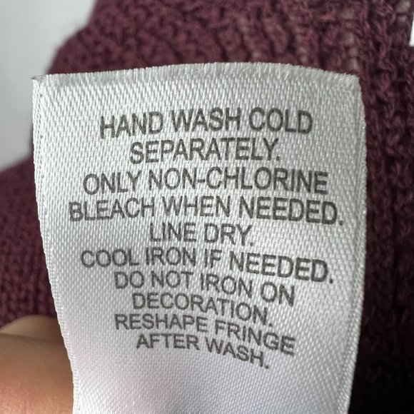 Western Style Blanket Poncho Shawl Sz 0/S Burgundy Silver Thread Orange Gold - Picture 8 of 8